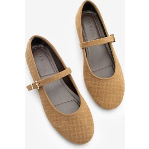 Kadın Desenli Bantlı Günlük Babet Afira Taba Süet