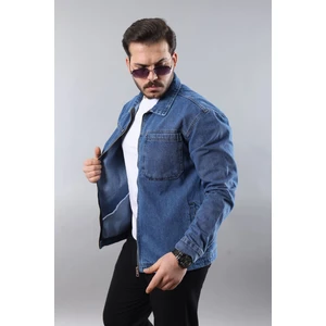 Erkek Regular Fit Açık Mavi Spor Model Fermuarlı Kot Ceket