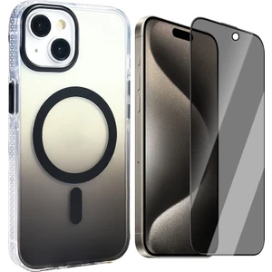 iPhone 13 Kılıf M-safe Şarj Özellikli Transparan Renk Geçişli Zore Toros Kapak + Hayalet Ekran Koruyucu