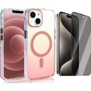 iPhone 13 Kılıf M-safe Şarj Özellikli Transparan Renk Geçişli Zore Toros Kapak + Hayalet Ekran Koruyucu