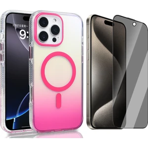 iPhone 16 Pro Max Kılıf M-safe Şarj Özellikli Transparan Renk Geçişli Zore Toros Kapak + Hayalet Ekran Koruyucu