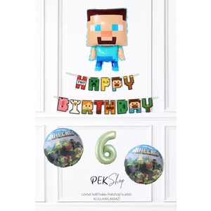 Minecraft Tema Steve Balonlu Doğum Günü Balon Seti