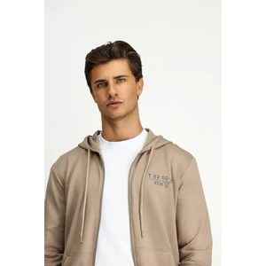 Kapüşonlu Regular Fit Fermuarlı Baskılı Pamuklu Sweatshirt
