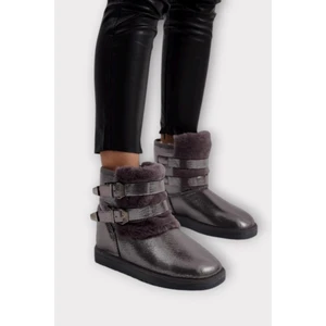 Içi Kürklü Çift Kemerli Kadın Bot Platin