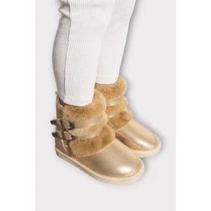 Içi Kürklü Çift Kemerli Kadın Bot Bronz