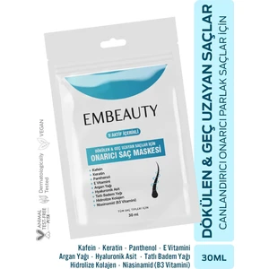 Yoğun Nemlendirici ve Onarıcı Saç Maskesi – 9 Aktif Bileşen, Kafein, Keratin, Argan Yağı, Yıpranmış ve Dökülen Saçlar, 30 ml