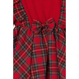 Fiyonk Detaylı Ekoseli Alttan Çıtçıtlı Kız Bebek Elbise