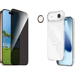 Iphone 17 Air Şeffaf Mika Magsafe Kılıf + Antistatik Hayalet Ekran Koruyucu + Kamera Koruyucu Gümüş