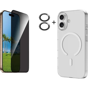 Iphone 17 Şeffaf Mika Magsafe Kılıf + Antistatik Hayalet Ekran Koruyucu + Kamera Koruyucu Siyah