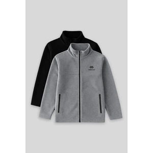 Standart Fit 2li Paket Siyah-Gri Melanj Erkek Çocuk Polar Sweatshirt - 11223