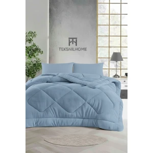 Teksnil Home Tek Kişilik Çift Taraflı Mavi Welsoft Yorgan 155 x 215 Zigzak - Damla - Baklava Desen