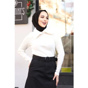 Cep Detaylı Kemerli Tokalı Gabardin Etek Siyah