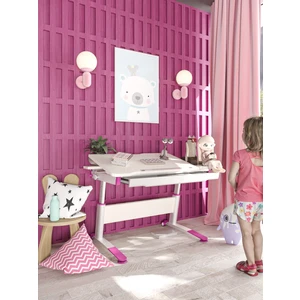Creo Mobili Sirius Basic Ergonomik Ders Çalışma Masası Eğim Verilebilir ve Çekmeceli Kız Çalışma Masası - 120x75 Cm, Beyaz/Fuşya