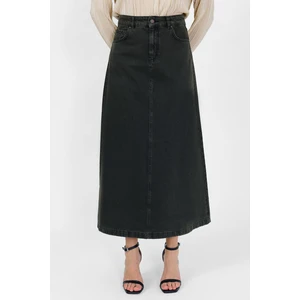 Yüksek Bel A Kesim Denim Etek Haki