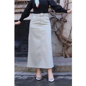 Cep Detaylı Kemerli Tokalı Gabardin Etek Kekik