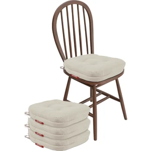 4'lü Çift Kat Sandalye Minderi Fermuarlı Yıkanabilir Kılıf Bağcıklı Su ve Yağ Itici 42 x 42 x 8 Bej