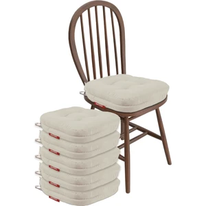 6'lı Çift Kat Sandalye Minderi Fermuarlı Yıkanabilir Kılıf Bağcıklı Su ve Yağ Itici 42 x 42 x 8 Bej