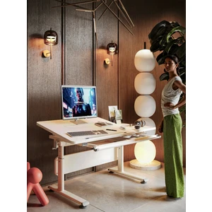 Creo Mobili Vega Basic Düz Tasarımlı Ergonomik Ofis Masası, Ayarlanabilir Unisex Çekmeceli Çalışma Masası - 130x70 Cm, Ekru/Gri