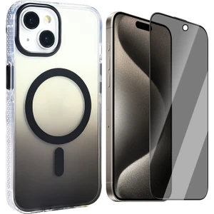 iPhone 13 Kılıf M-safe Şarj Özellikli Transparan Renk Geçişli Zore Toros Kapak + Hayalet Ekran Koruyucu