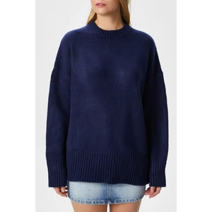 Kadın Homy Yumuşacık Bisiklet Yaka Lacivert Oversize Triko Kazak