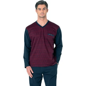Pierre Cardin 6110 Erkek Bordo Kuzun Kollu V Yaka Pijama Takımı
