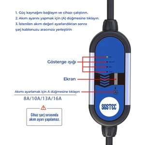 SGSTEC EV Type2 3,5kW 16A Taşınabilir Elektrikli Araç Şarj Cihazı