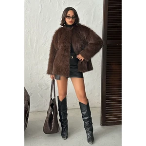 Cepli ve Astarlı Uzun Kürk Kaban/ Mont-Yaka Kancalı