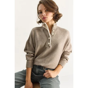 Kadın 2 Patlı Düğme Detaylı Triko Kazak