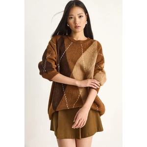 Kadın Baklava Desenli Oversize Triko Kazak