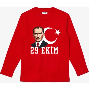 Uzun Kollu Yeni 29 Ekim Cumhuriyet Bayramı Atatürk Baskılı Pamuklu Çocuk T-Shirt