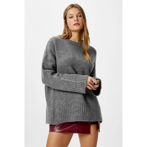 Kadın Homy Yumuşacık Bisiklet Yaka Antrasit Oversize Triko Kazak