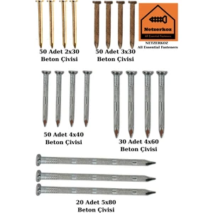 200 Adet 5 Çeşit Beton Çivisi Seti -Galvanizlenmiş Dayanıklı Çelik Duvar Çivileri