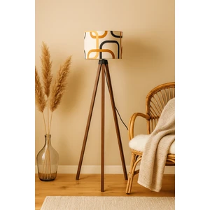 Soyut Krem Silindir Başlık Ahşap Üç Ayaklı Lambader