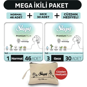 Bio Natural Premium Plus Hijyenik Ped Mega Paket Normal 46 Adet+Gece 30 Adet+Cüzdan Hediyeli