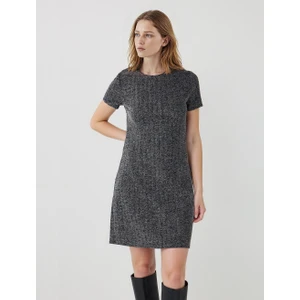 Jimmy Key Gri Melanj Yuvarlak Yaka Kısa Kollu Örme Elbise