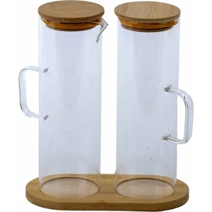 Tutku Home Bambu Kapaklı Vakumlu 2'li Set Cam Yağlık Sirkelik