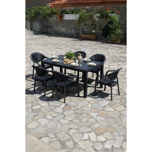 Bamboo 6 Kişilik Rattan Masa Sandalye Takımı Siyah