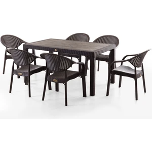 Bamboo 6 Kişilik Rattan Masa Sandalye Takımı Kahve