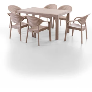 Bamboo 6 Kişilik Rattan Masa Sandalye Takımı Cappuccino