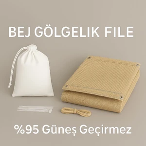 %95 Bej File Gölgelik Şeritli Halkalı Bağlama Bağı Ipi Taşıma Torbası Hediye