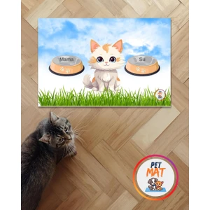 Petmat Kedi Mama Paspası , Kaymaz Taban , Yıkanabilir , Evcil Hayvan Paspası 013-M