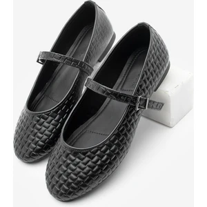 Kadın Desenli Bantlı Günlük Babet Afira Siyah