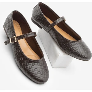 Kadın Desenli Bantlı Günlük Babet Afira Kahve