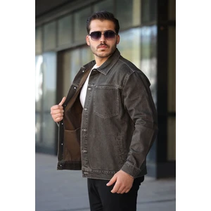 Erkek Regular Fit Düğmeli Vintage Kahve Kot Ceket