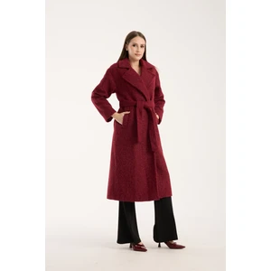 Bordo Buklet Kaşe Oversize Kaban