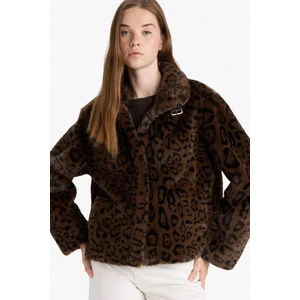 Regular Fit Leopar Desenli Kısa Suni Kürk F2924AX25WN