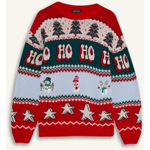 Yılbaşı Temalı Regular Fit Bisiklet Yaka Kazak F4383AX25CW