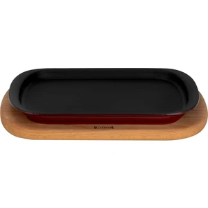 Döküm Dikdörtgen Servis Tabağı ve Kayın Servis Ahşabı. Ölçü 32X20CM.-BORDO