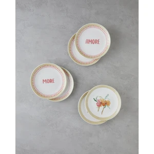 Amore Porselen 6'lı Pasta Tabağı 19 cm Pembe - Yeşil