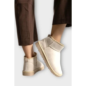 Mini Süet Içi Kürklü Alçak Taban Bilekte Kısa Kadın Bot Bej